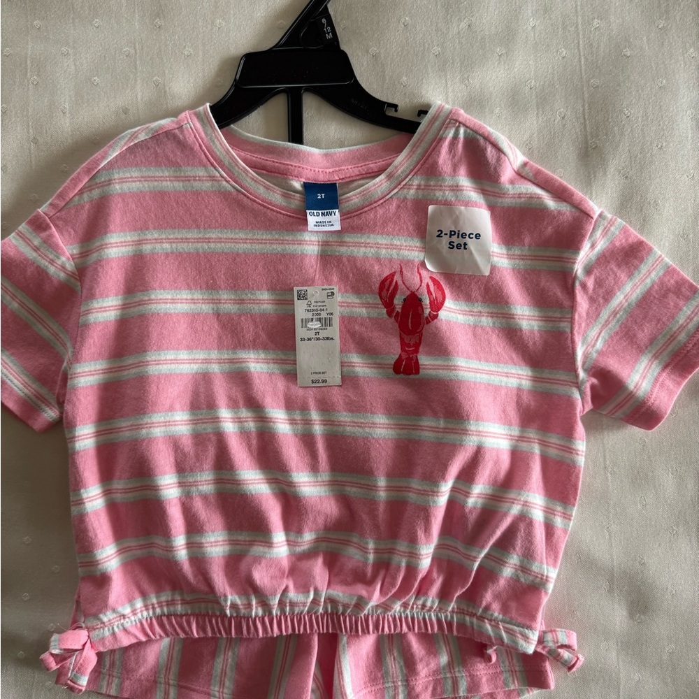 NWT Old Navy Pink and White Striped Girls Set with Lobster Applique - Picture 7 of 8